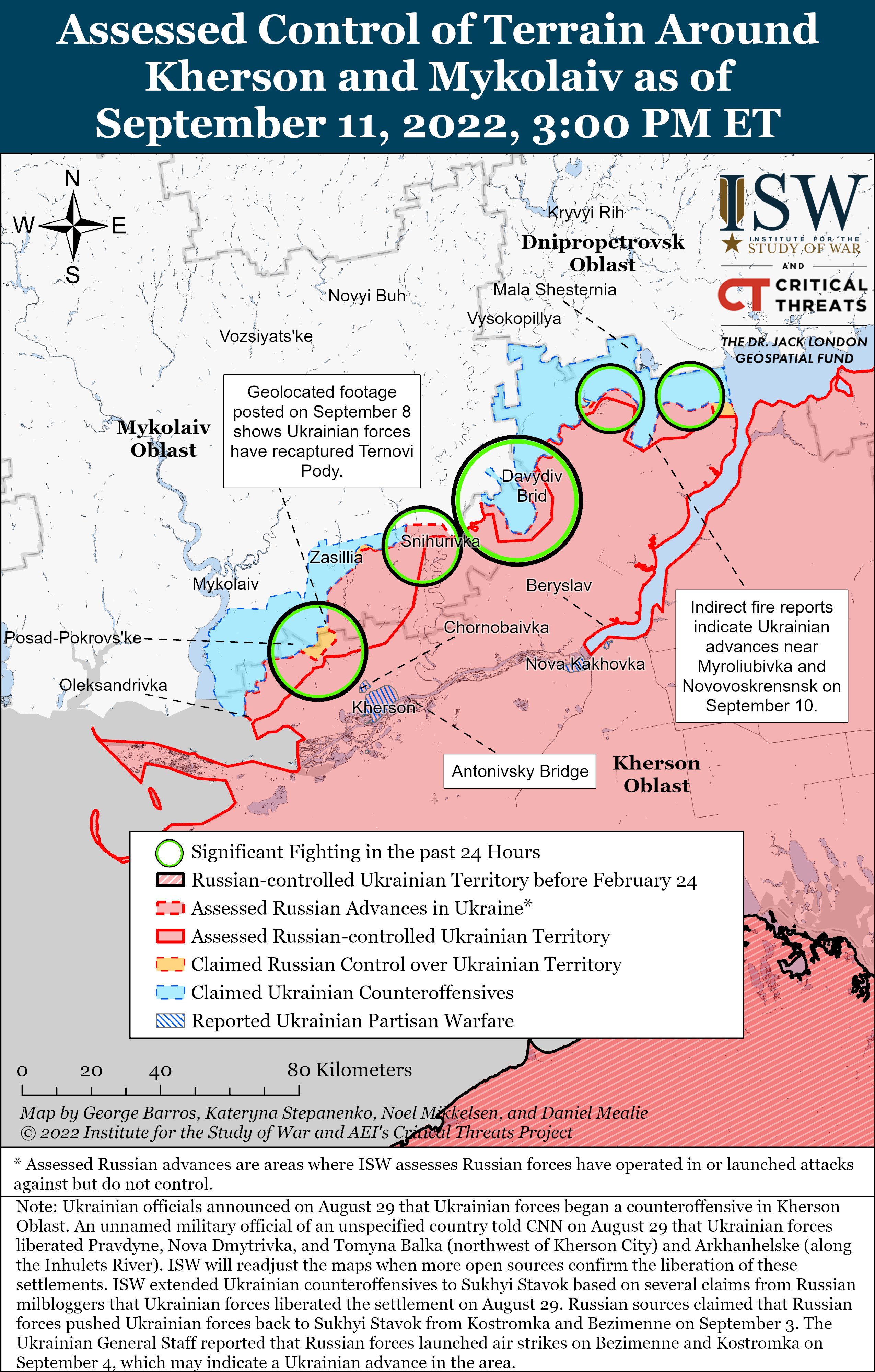 Карта боевых действий на Херсонщине / фото ISW