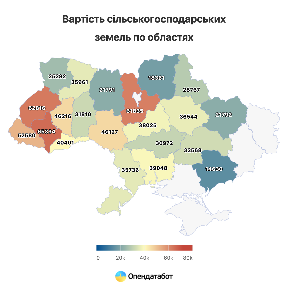Вартість землі в різних областях України / фото Опендатабот