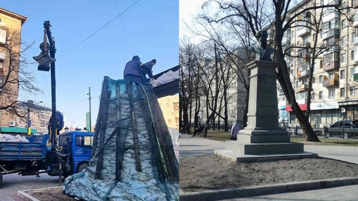 В Харькове демонтировали памятник Пушкину / коллаж УНИАН В Харькове демонтировали памятник Пушкину / коллаж УНИАН