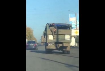 У Херсоні окупанти махали кулаками на тлі банеру про один народ (відео)