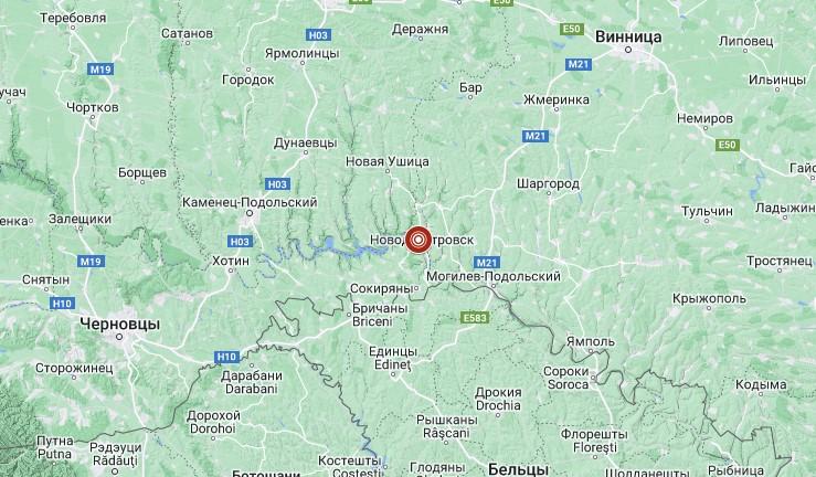 Епіцентр землетрусу знаходився в районі міста Новодністровськ / скріншот Google-карти Епіцентр землетрусу знаходився в районі міста Новодністровськ / скріншот Google-карти