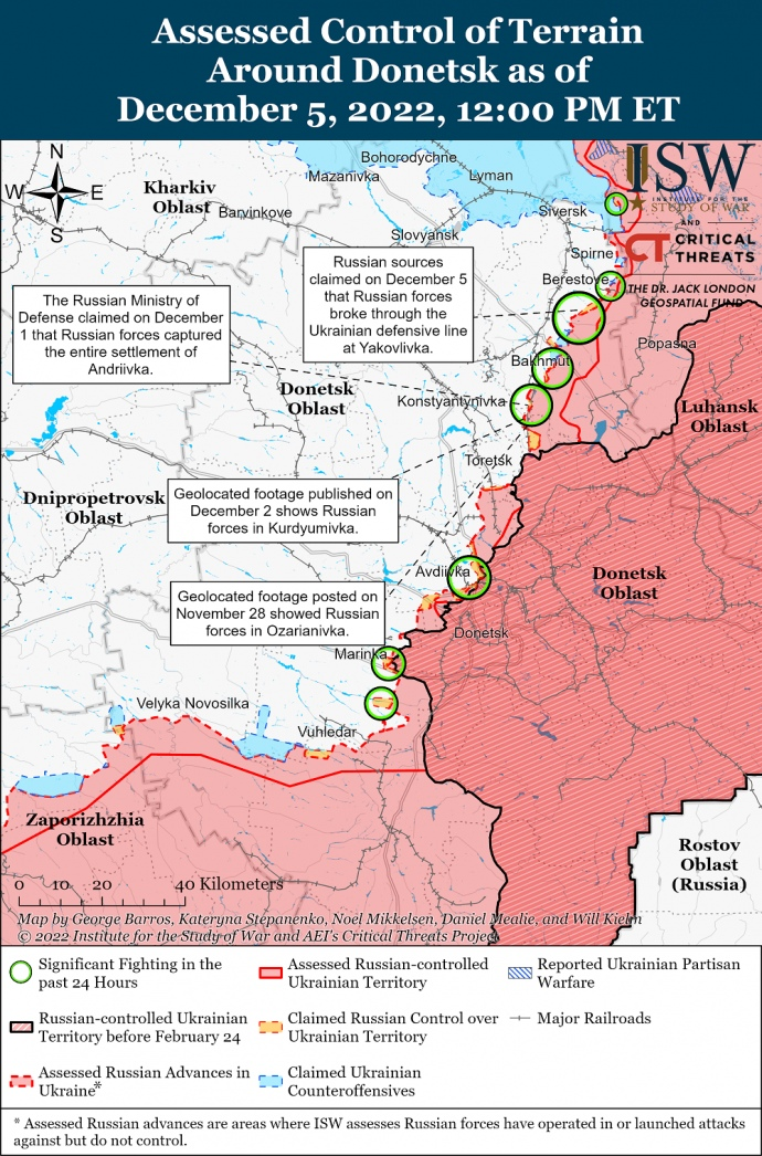 Карта боевых действий в Украине / фото ISW