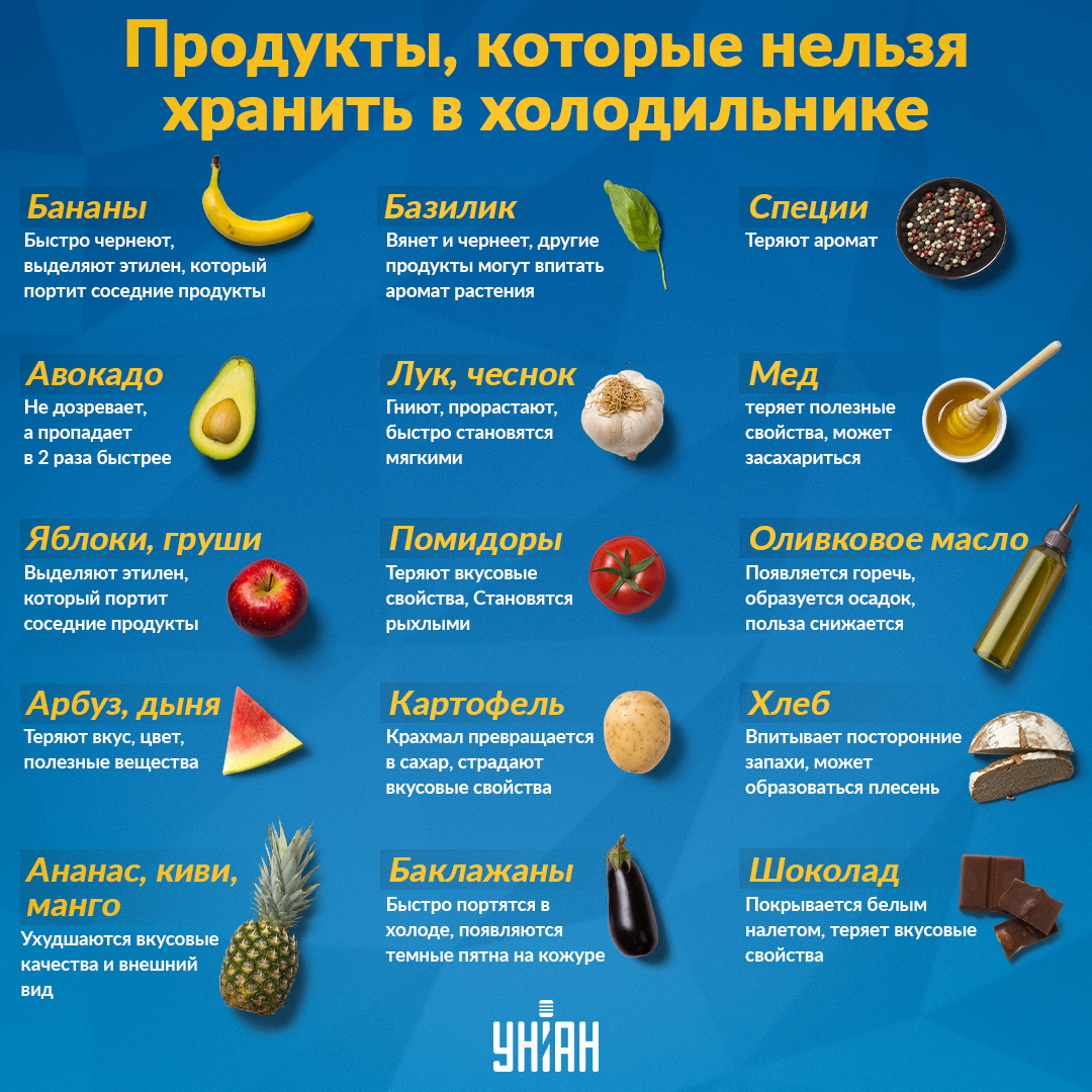Что нельзя хранить в холодильнике / Инфографика УНИАН Что нельзя хранить в холодильнике / Инфографика УНИАН