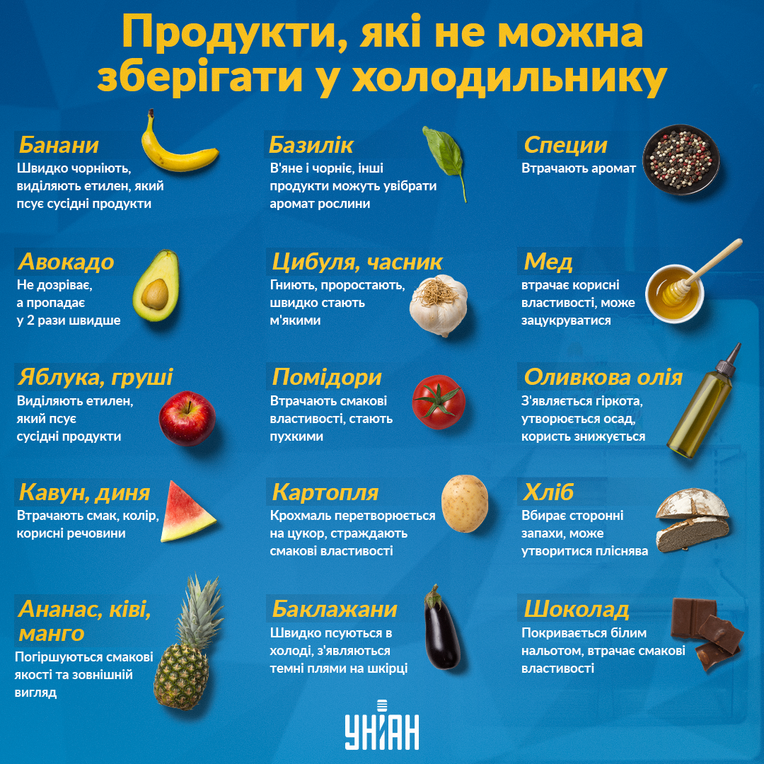 Що не можна зберігати в холодильнику / Инфографика УНИАН Що не можна зберігати в холодильнику / Инфографика УНИАН