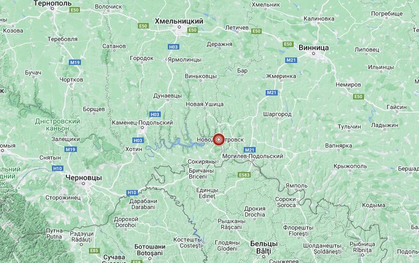 Землетрус стався біля населеного пункту Новодністровськ / скріншот з Google-карт