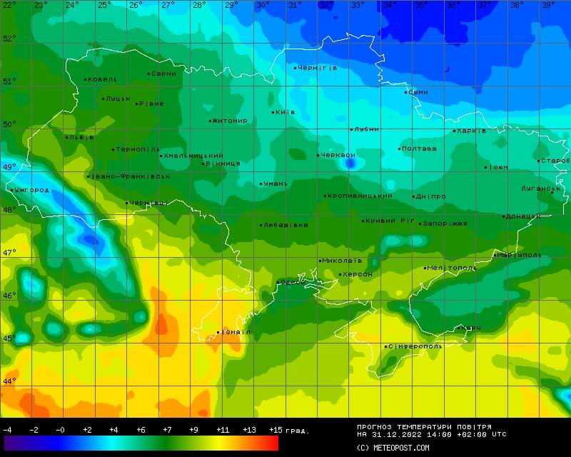 Погода в Украине 31 декабря / скриншот meteopost.com