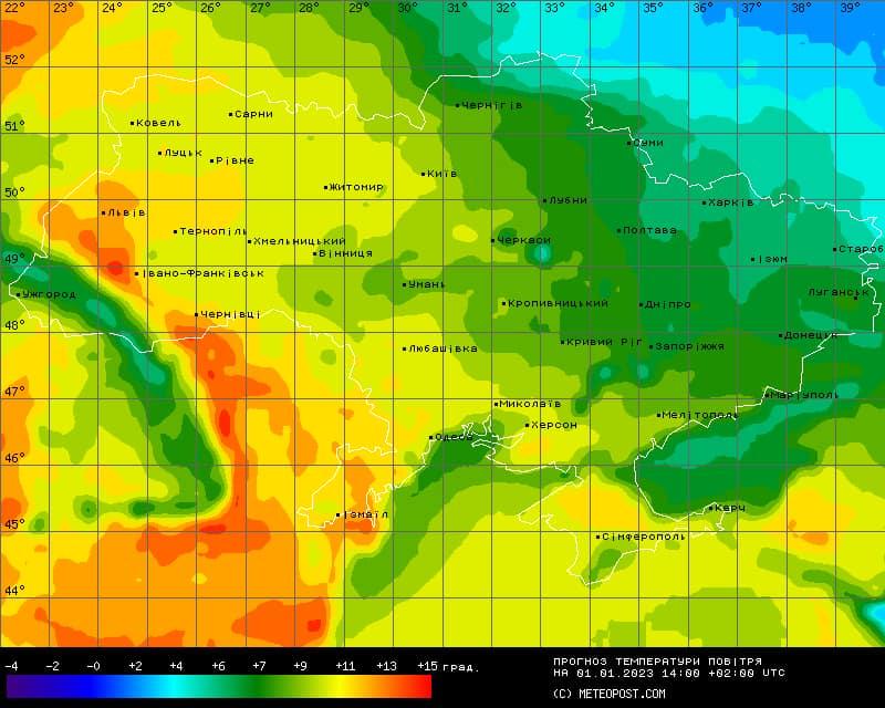 ПОгода в Украине 1 января / скриншот meteopost.com ПОгода в Украине 1 января / скриншот meteopost.com