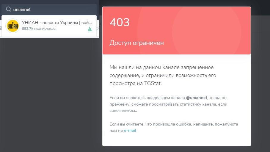 Telegram channel was blocked in TGStat at the request of Roskomnadzor
