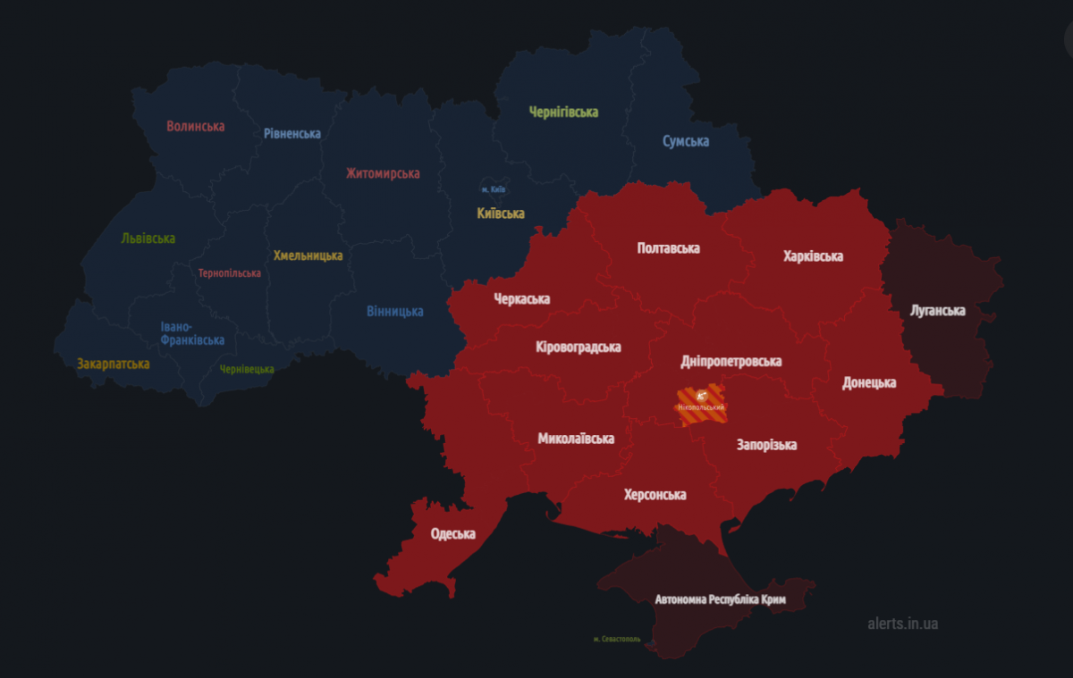 В Україні знову масова повітряна тривога: є загроза ударів “Шахедами” / скриншот В Україні знову масова повітряна тривога: є загроза ударів “Шахедами” / скриншот