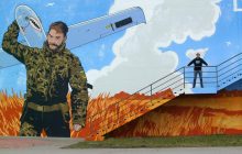 30-метровый мурал с беспилотником ШАРК появился на АЗК ОККО в Киеве