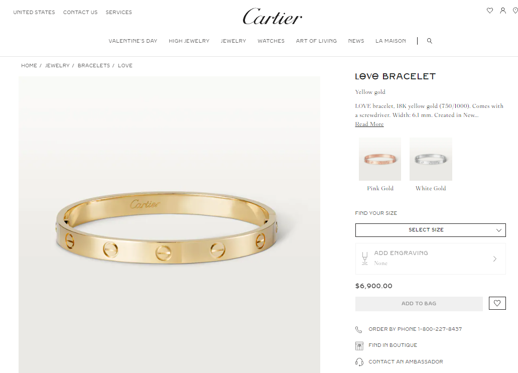 Золотой браслет от французского ювелирного дома Cartier / скриншот