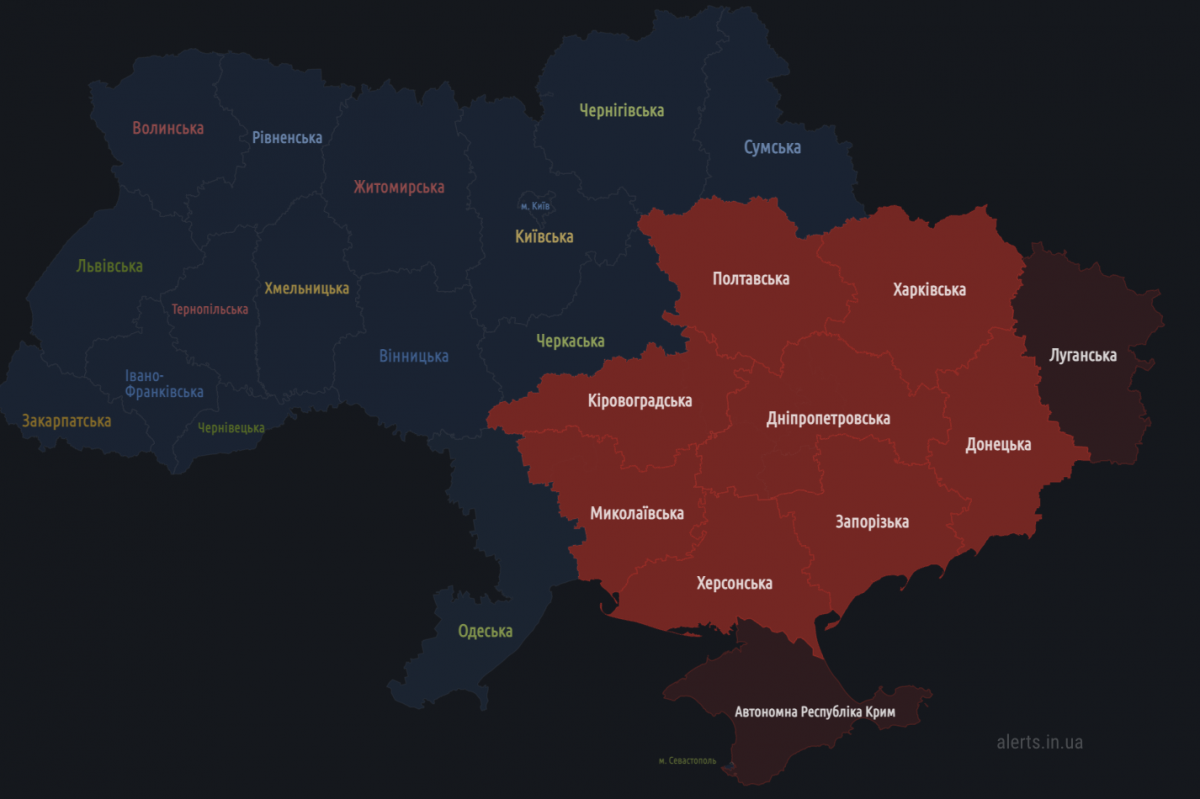 В Украине объявлена четвертая за воскресенье волна воздушной тревоги (карта) В Украине объявлена четвертая за воскресенье волна воздушной тревоги (карта)