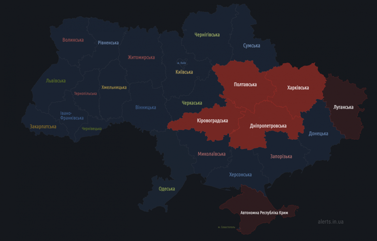 В Украине объявлена четвертая за воскресенье волна воздушной тревоги (карта) В Украине объявлена четвертая за воскресенье волна воздушной тревоги (карта)
