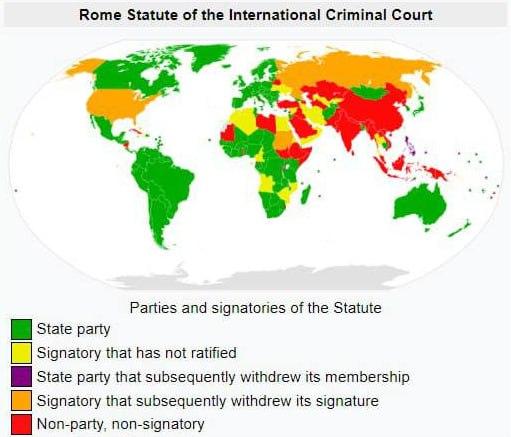 Країни-учасниці Римського статуту промарковані зеленим