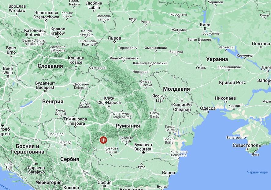 У сусідній Румунії стався землетрус / скріншот Google-карти У сусідній Румунії стався землетрус / скріншот Google-карти