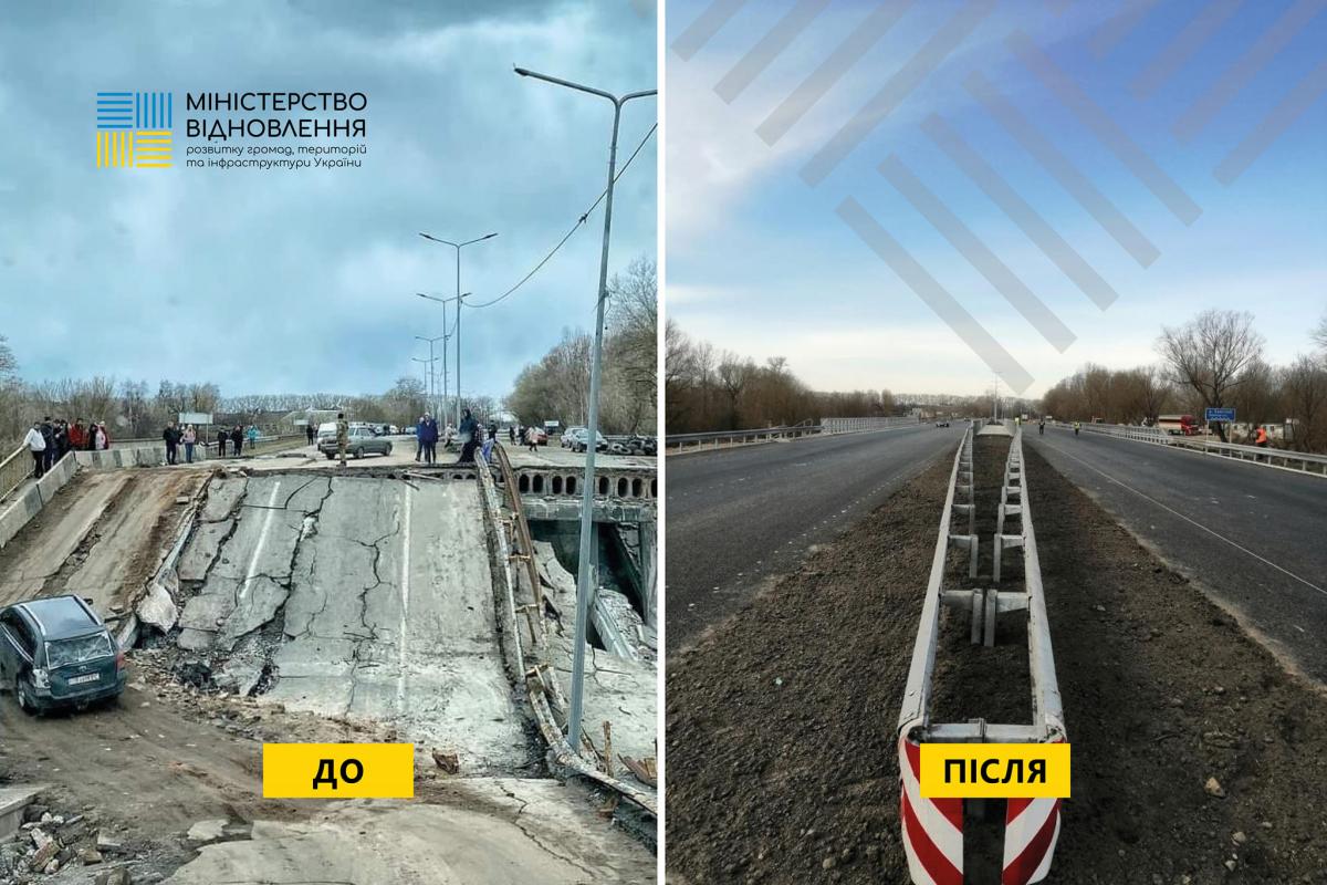 Мост был разрушен в феврале 2022 года в результате полномасштабного вторжения России / фото Министерства развития общин, территорий и инфраструктуры Мост был разрушен в феврале 2022 года в результате полномасштабного вторжения России / фото Министерства развития общин, территорий и инфраструктуры