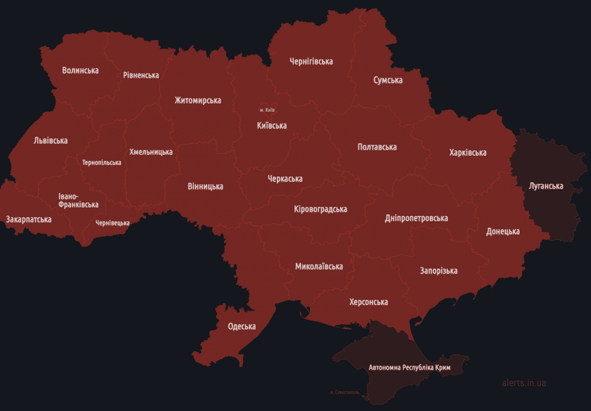 В Україні була оголошена масштабна повітряна тривога через російський МіГ-31К (мапа) В Україні була оголошена масштабна повітряна тривога через російський МіГ-31К (мапа)