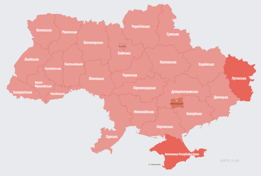 Карта повітряних тривог 23 березня / скріншот Карта повітряних тривог 23 березня / скріншот