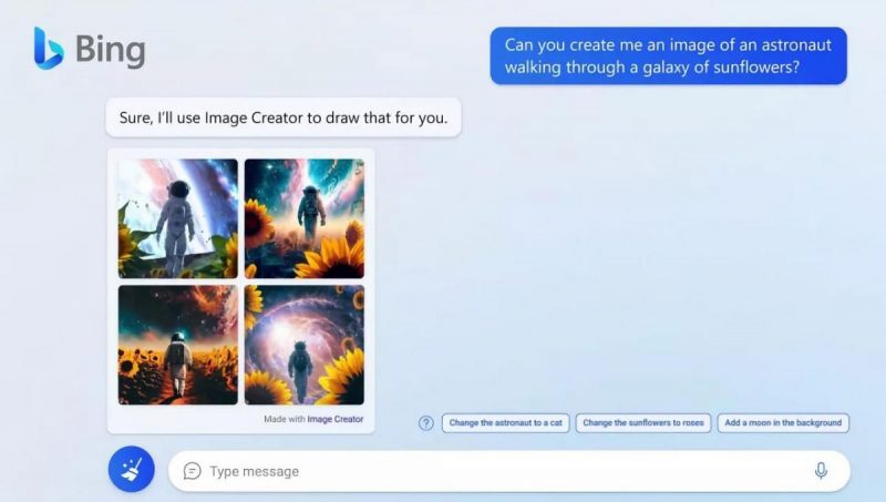 Чат-бот Bing AI от Microsoft теперь умеет генерировать изображения / фото Microsoft Чат-бот Bing AI от Microsoft теперь умеет генерировать изображения / фото Microsoft