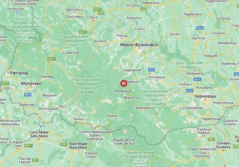 Землетрус стався недалеко від Яремче / скріншот з Google-карт Землетрус стався недалеко від Яремче / скріншот з Google-карт