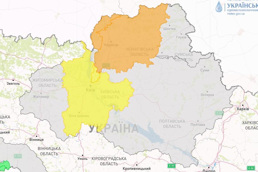У Київській та Чернігівській областях очікуються затоплення / скріншот meteo.gov.ua