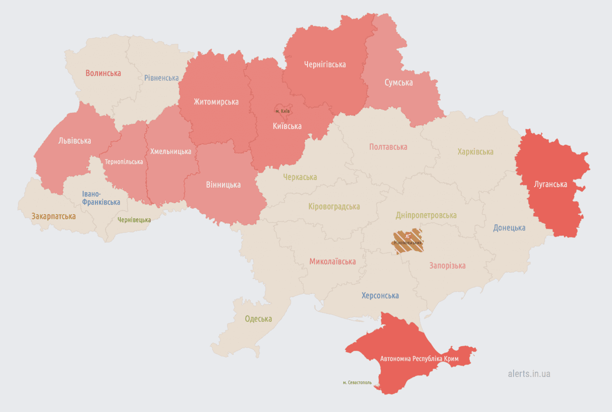 Карта тривог станом на 02:34 21 квітня / скріншот Карта тривог станом на 02:34 21 квітня / скріншот