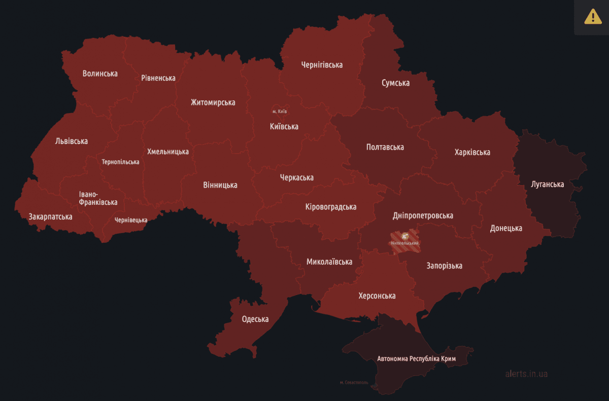 Вся Україна 'почервоніла': ранок 9 травня почався з масштабної повітряної тривоги (карта) Вся Україна 'почервоніла': ранок 9 травня почався з масштабної повітряної тривоги (карта)