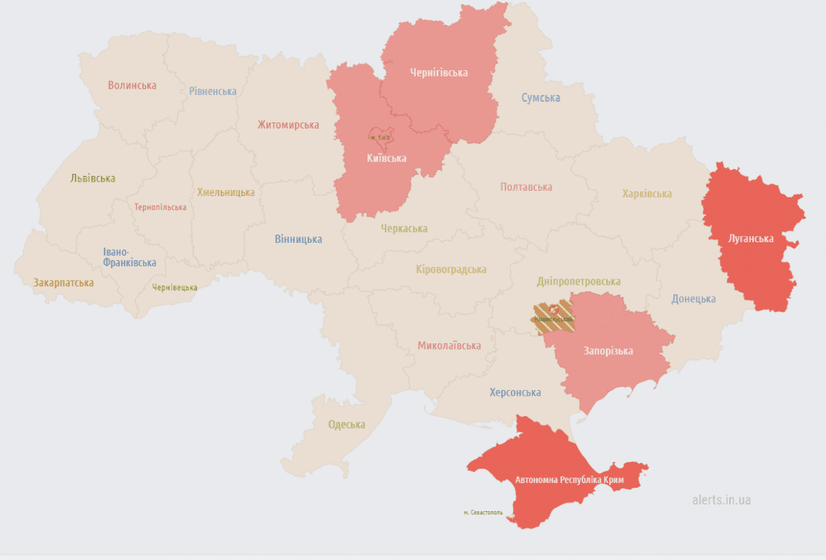 У Києві та низці областей – повітряна тривога / скриншот У Києві та низці областей – повітряна тривога / скриншот