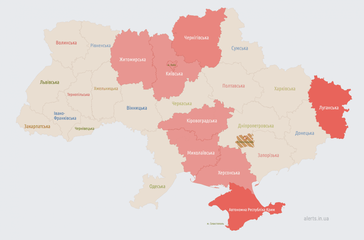 Тривоги в Україні станом на 00:30 / фото скріншот