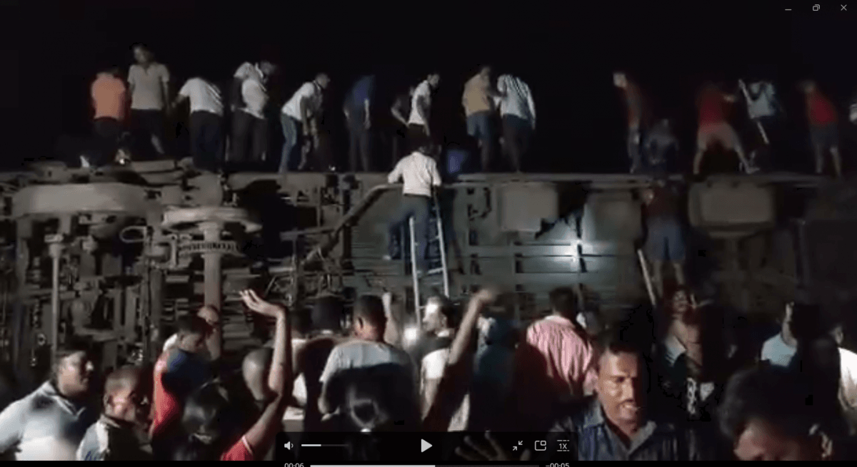 In India, a passenger train derailed and collided with a freight train.  / screenshot