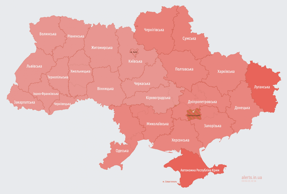 Тривога в Україні станом на 03:00 4 червня / скріншот Тривога в Україні станом на 03:00 4 червня / скріншот