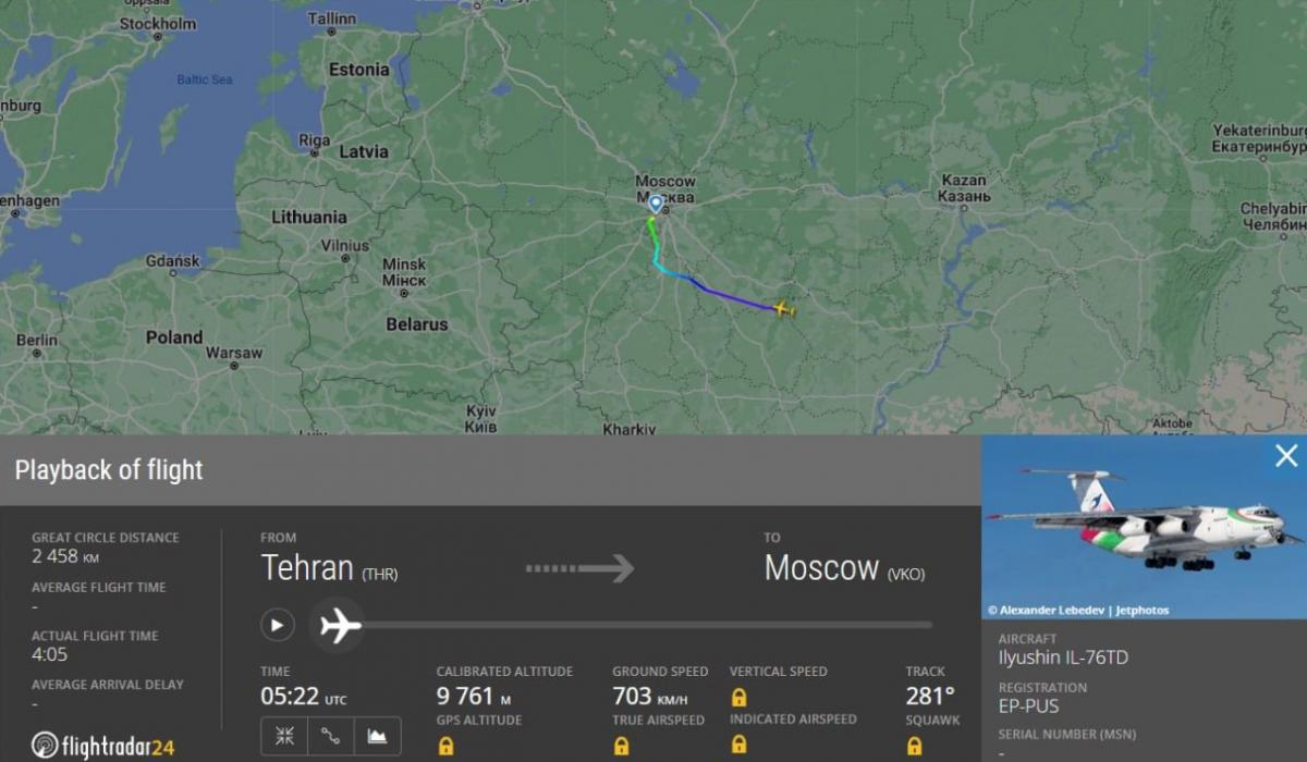 До Москви з Тегерана вранці прибув транспортний літак Іл-76ТД / фото t.me/zloyodessit До Москви з Тегерана вранці прибув транспортний літак Іл-76ТД / фото t.me/zloyodessit