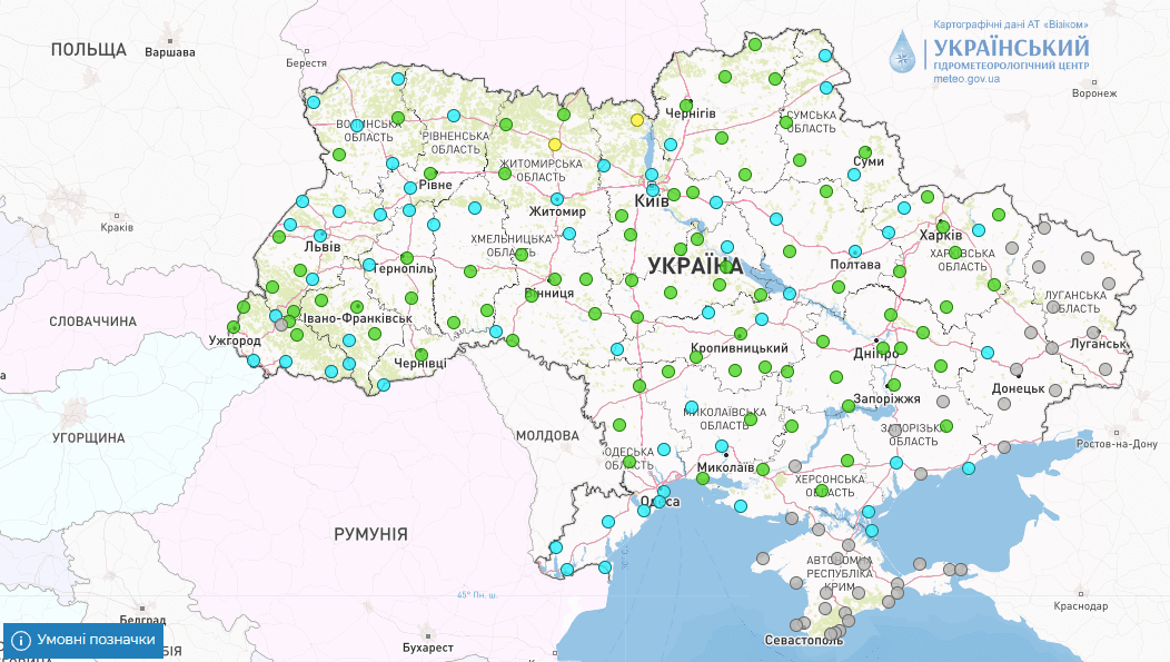 Рівень радіації в Україні зараз у межах норми / карта meteo.gov.ua