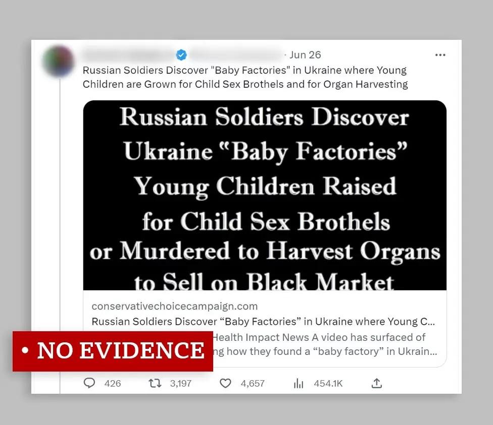 У Twitter поширювалися фейки про "фабрики немовлят" в Україні / скріншот BBC У Twitter поширювалися фейки про "фабрики немовлят" в Україні / скріншот BBC