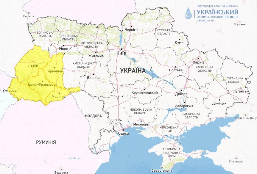 На Прикарпатті та Закарпатті оголошено штормове попередження / фото Укргідрометцентр На Прикарпатті та Закарпатті оголошено штормове попередження / фото Укргідрометцентр