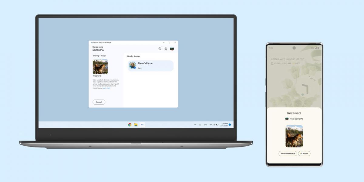 Вышло риложение Nearby Share для обмена файлами между Windows и Android / фото Google Вышло риложение Nearby Share для обмена файлами между Windows и Android / фото Google