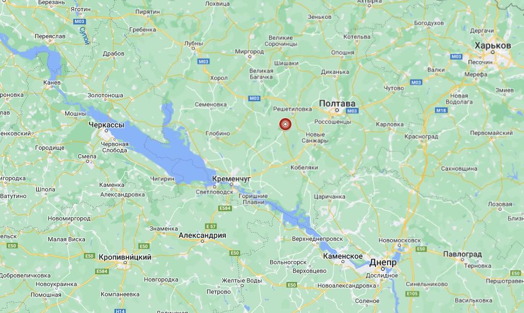 Неподалік Полтави знов стався землетрус / скріншот з Google-карт Неподалік Полтави знов стався землетрус / скріншот з Google-карт