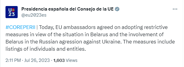 Послы ЕС согласовали новые санкции против Беларуси / скриншот Послы ЕС согласовали новые санкции против Беларуси / скриншот