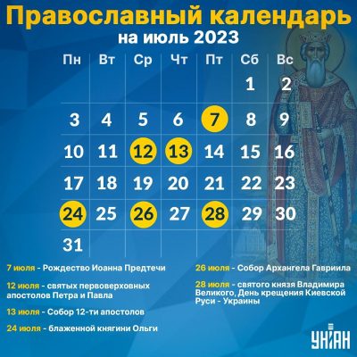 Православный календарь на июль 2023 - церковные праздники по старому и  новому стилю — УНИАН