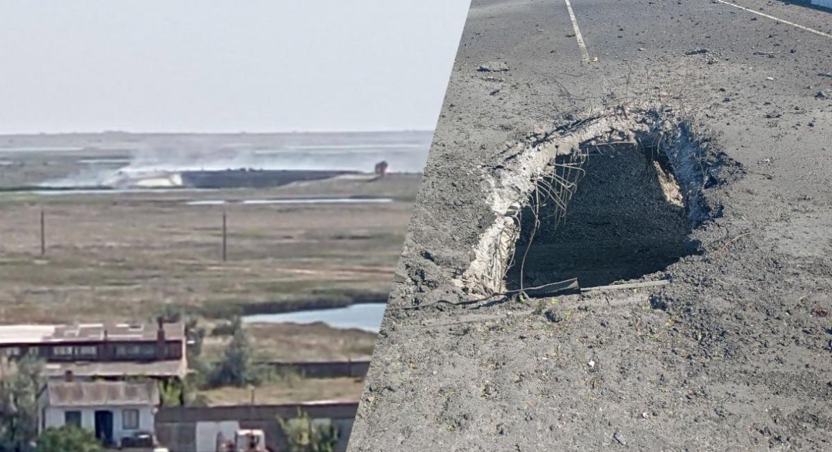 По Чонгарському мосту прилетіли ракет - окупанти / колаж УНІАН По Чонгарському мосту прилетіли ракет - окупанти / колаж УНІАН