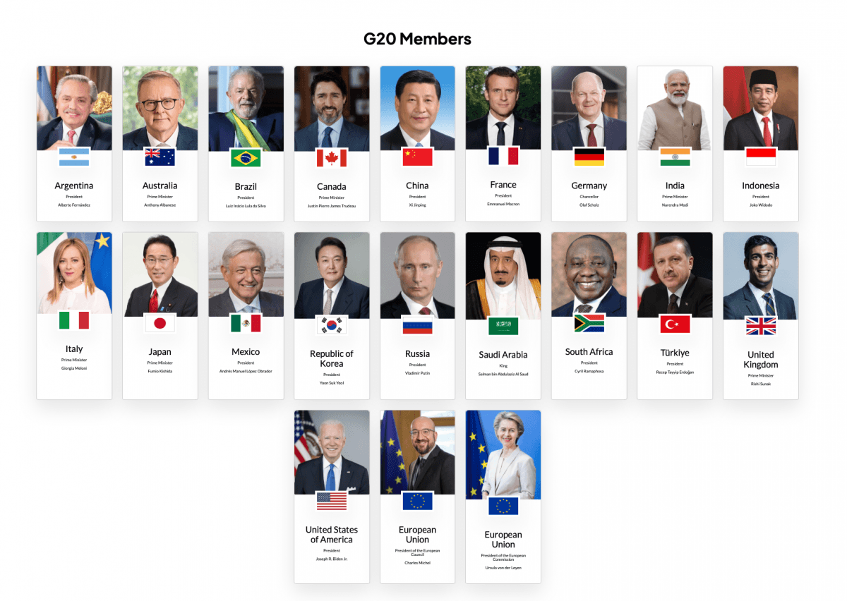 Представники від країн-учасниць G20 / скріншот Представники від країн-учасниць G20 / скріншот