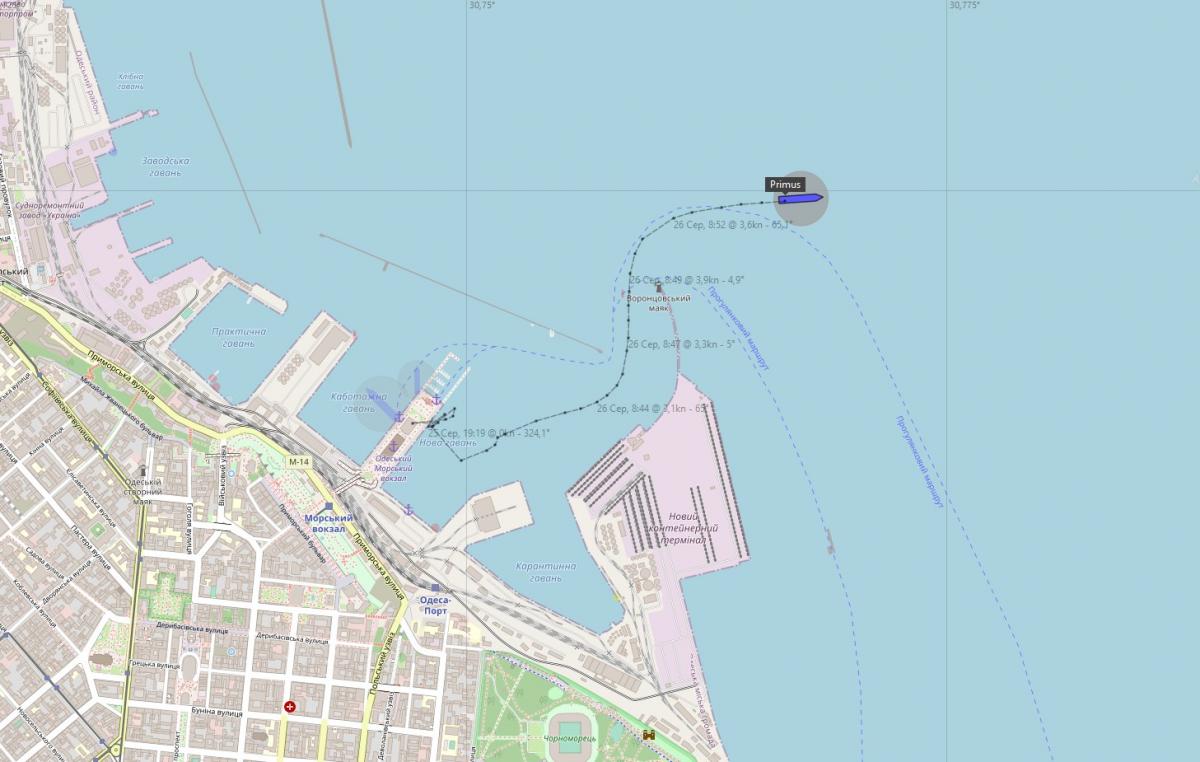 Балкер PRIMUS відшвартувався з Одеського морського порту й вирушив тимчасовим "зерновим коридором" / фото Андрій Клименко, Facebook Балкер PRIMUS відшвартувався з Одеського морського порту й вирушив тимчасовим "зерновим коридором" / фото Андрій Клименко, Facebook