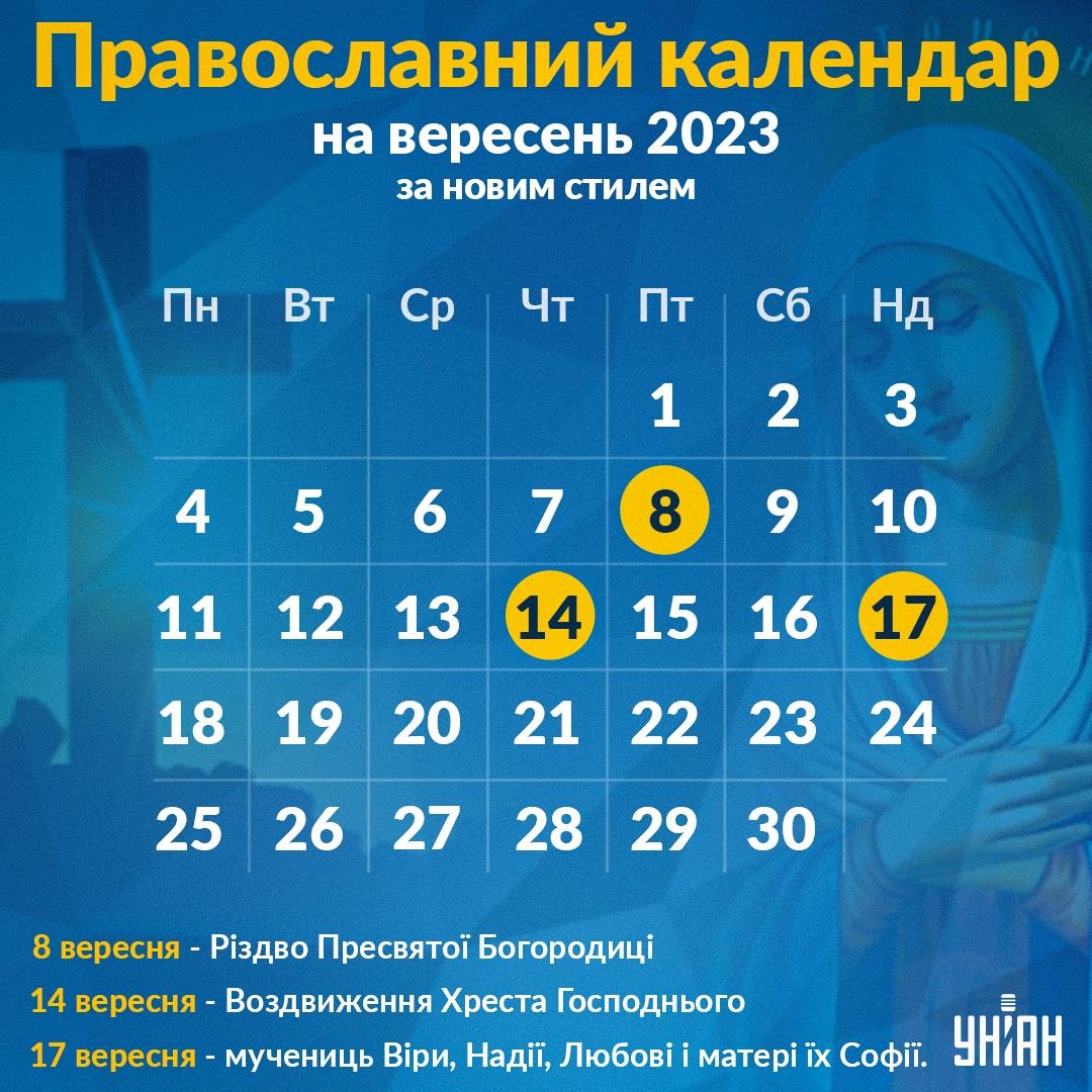 Православний календар на вересень 2023 / інфографіка УНІАН Православний календар на вересень 2023 / інфографіка УНІАН