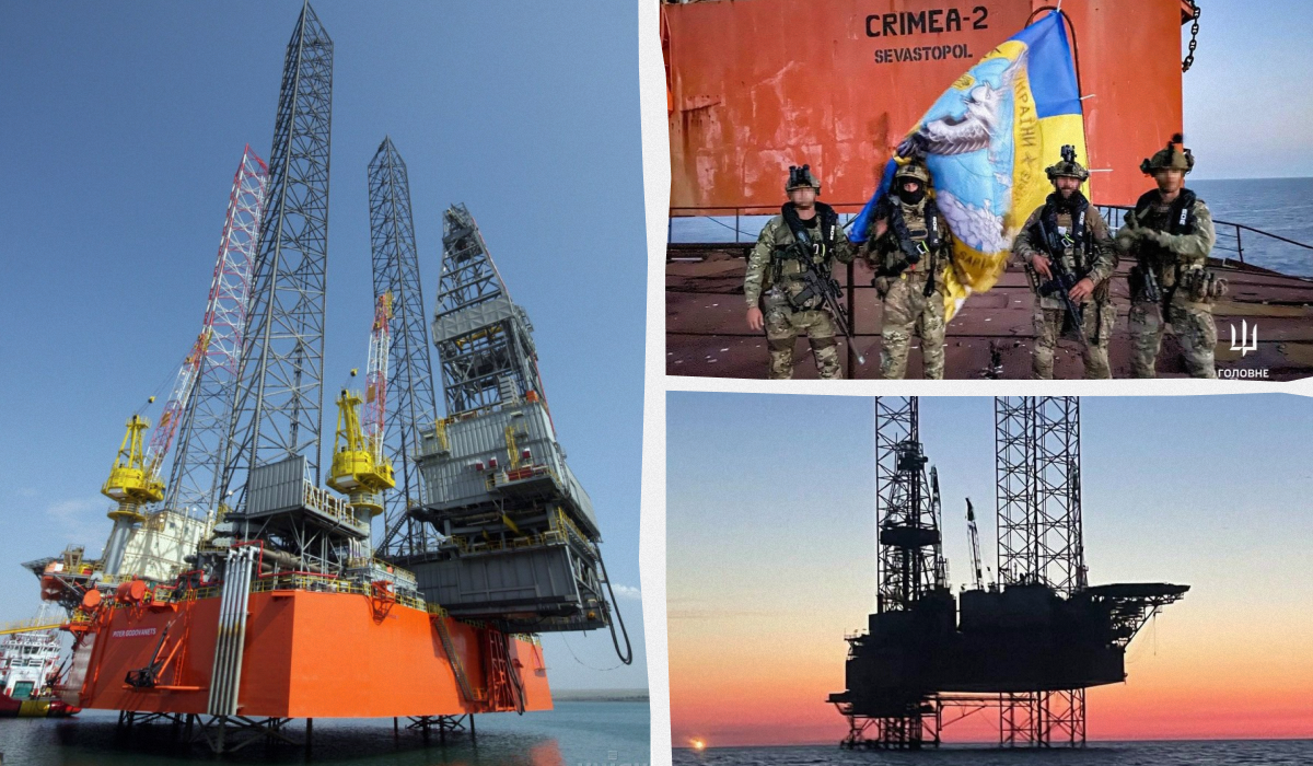 Україна повернула контроль над буровими платформами в Чорному морі / колаж УНІАН, фото УНІАН, ГУР МО