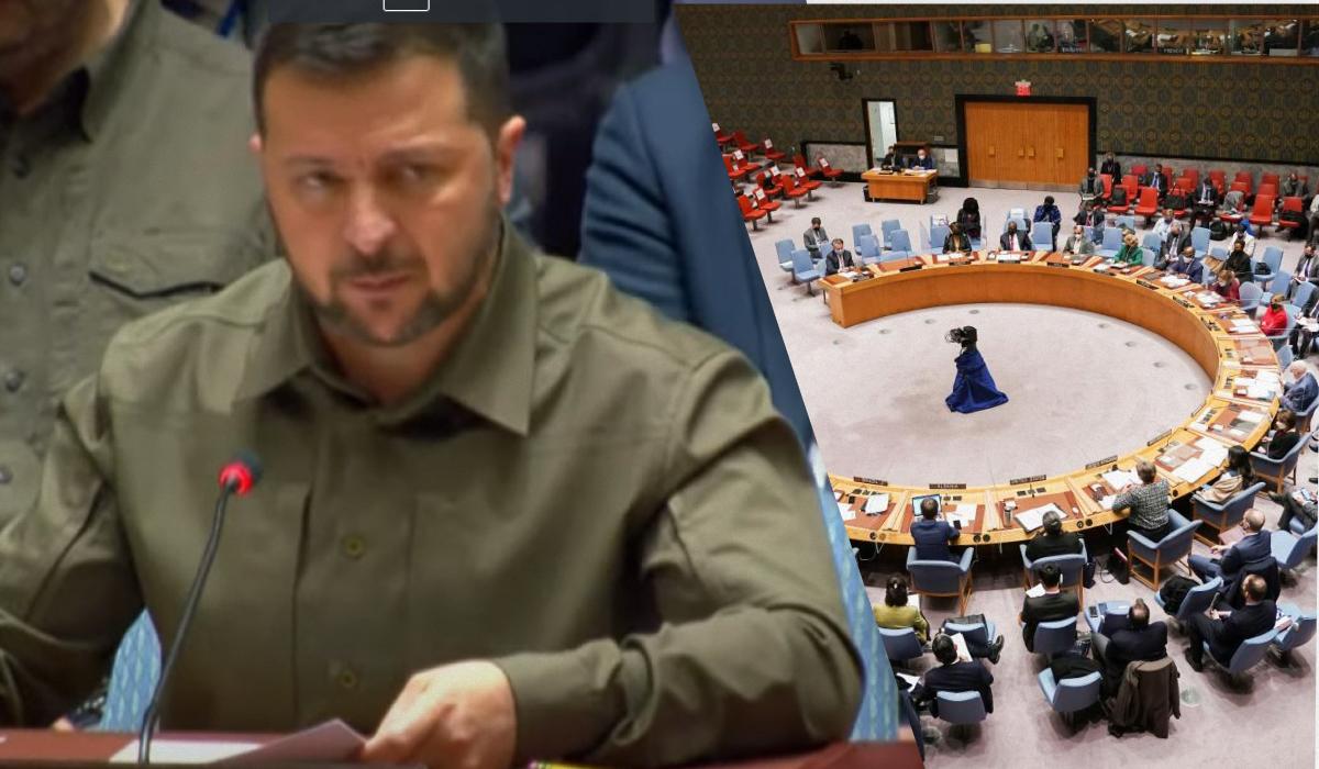 Зеленский выступил на Совбезе ООН / Колаж УНІАН, фото REUTERS, скриншот