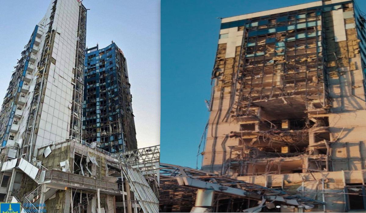 Внаслідок удару по Одесі зруйновано готель у морпорту / Колаж УНІАН, фото Офіс Генпрокурора