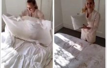 Займе секунди: жінка поділилася дивовижною технікою складання постільної білизни (відео)
