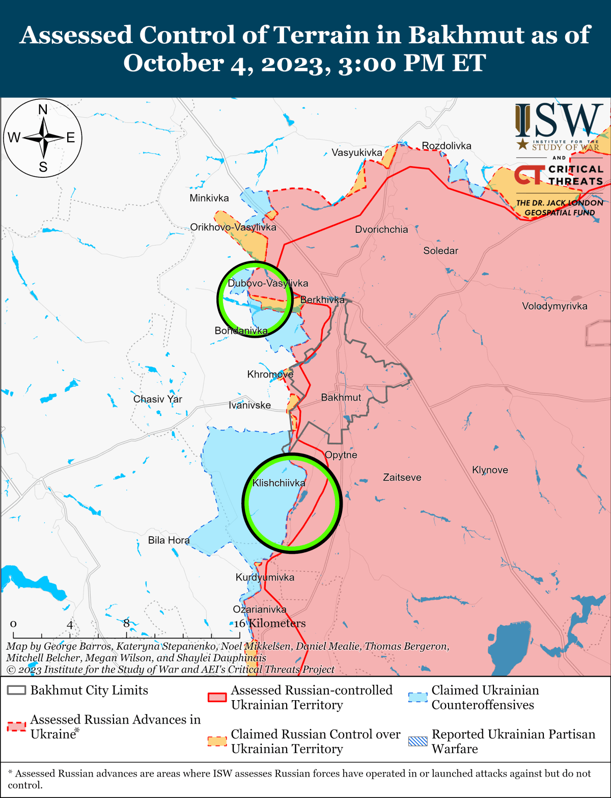 Украинские силы продвинулись к востоку от Новопрокоповки и к юго-западу от Бахмута / ISW Image 