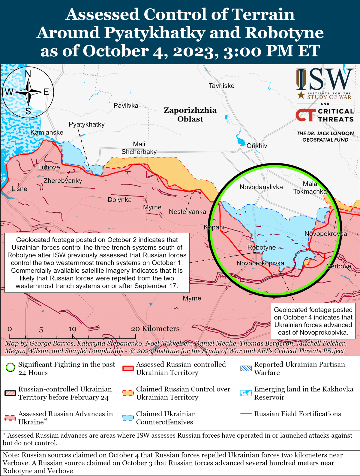 Украинские силы продвинулись к востоку от Новопрокоповки и к юго-западу от Бахмута / ISW Image 