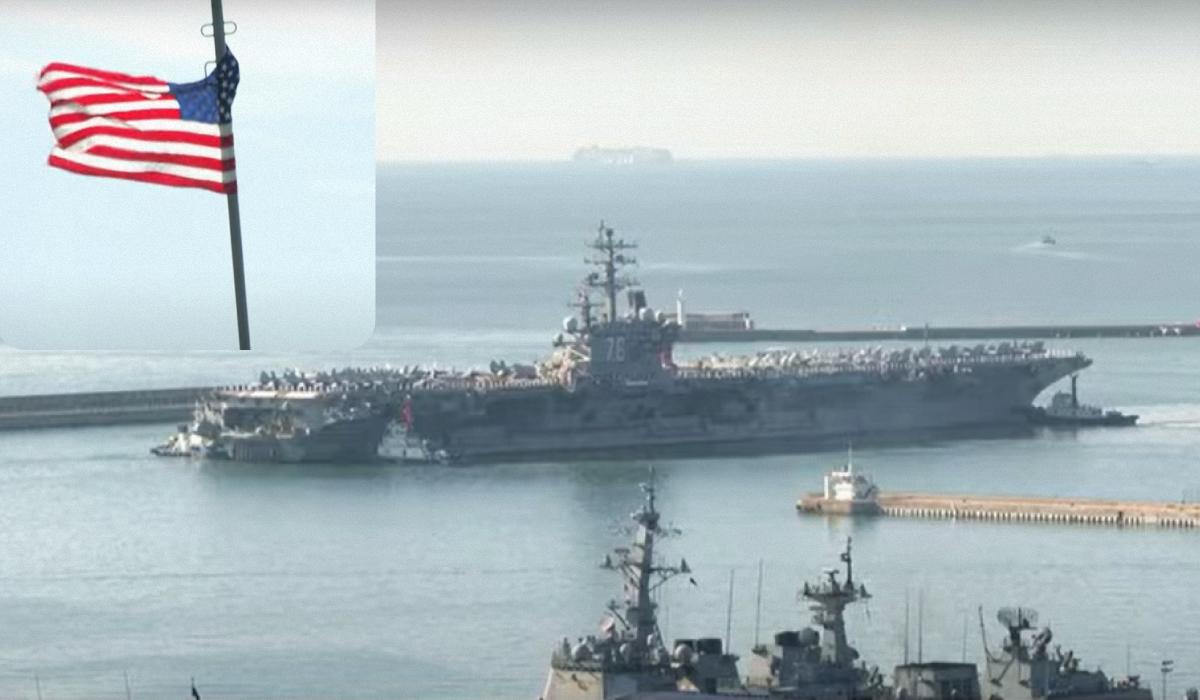 Атомный авианосец США прибыл в порт Пусана / коллаж УНИАН, скриншот из видео Arirang News